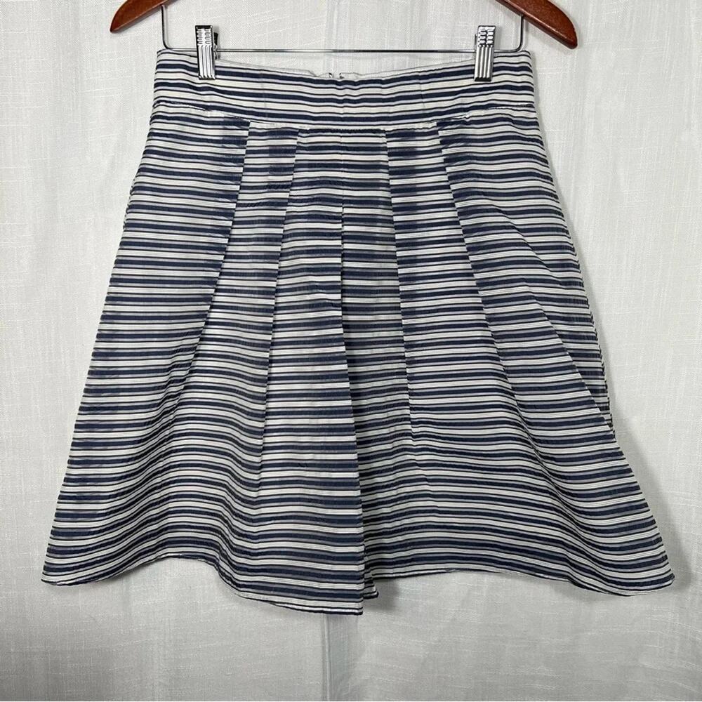 J Crew Navy and White Stripe Pleated Mini Skirt Size 6